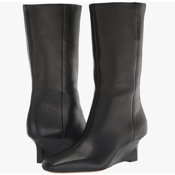 Vince Black Leather Beverly Mid Calf Wedge Boots - 9.5/39.5 - Picture 1 of 9